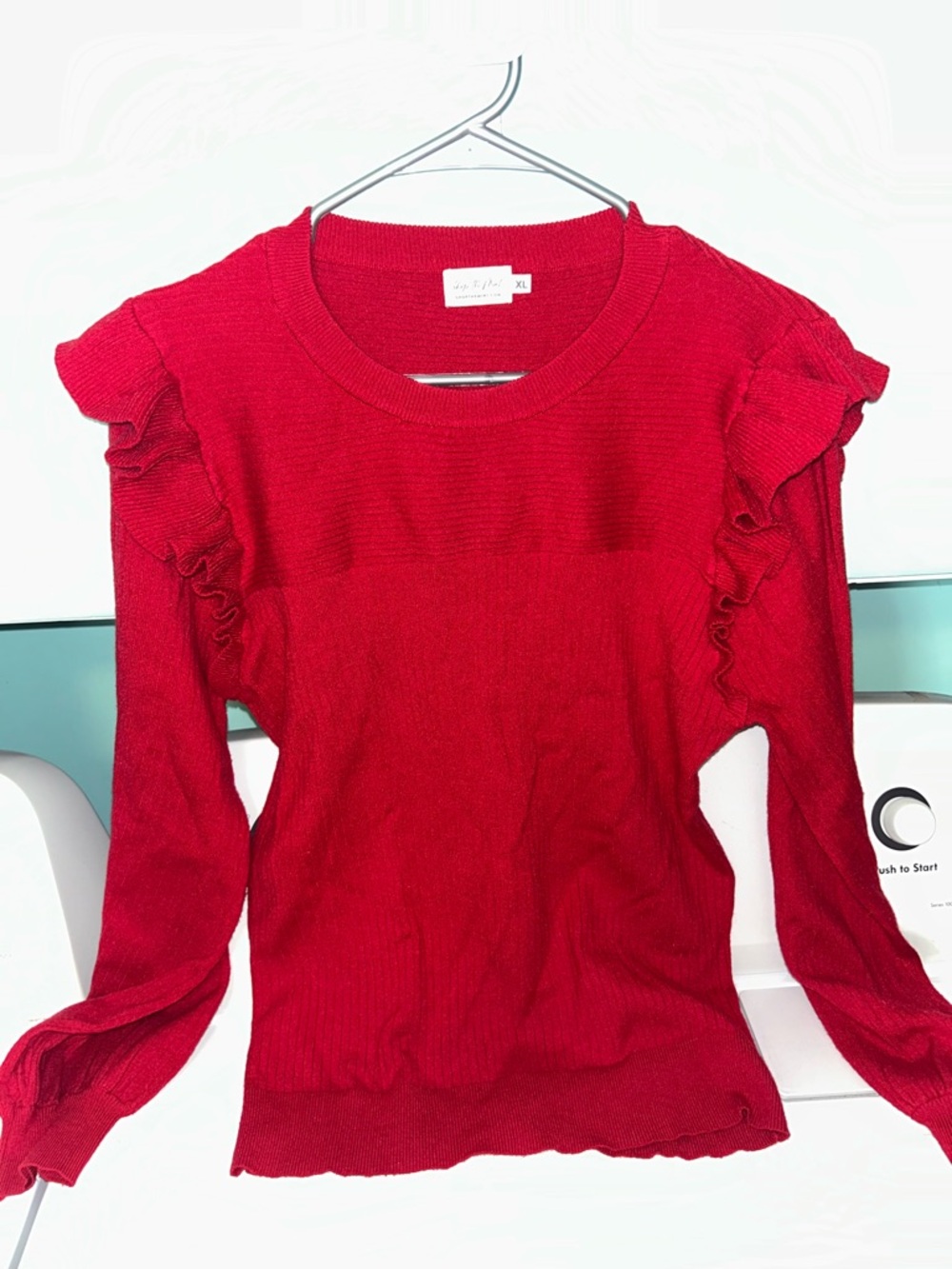 Ruffle Shoulder Long Sleeve Knit Top - Red
